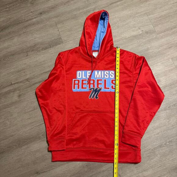 Ole Miss Rebels Hoodie Red Hanes Medium NCAA Football Pullover Sweatshirt - Picture 7 of 9